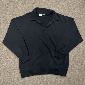 TNA Aritzia Black Oversized Polo Quarter Button Sweatshirt in Black